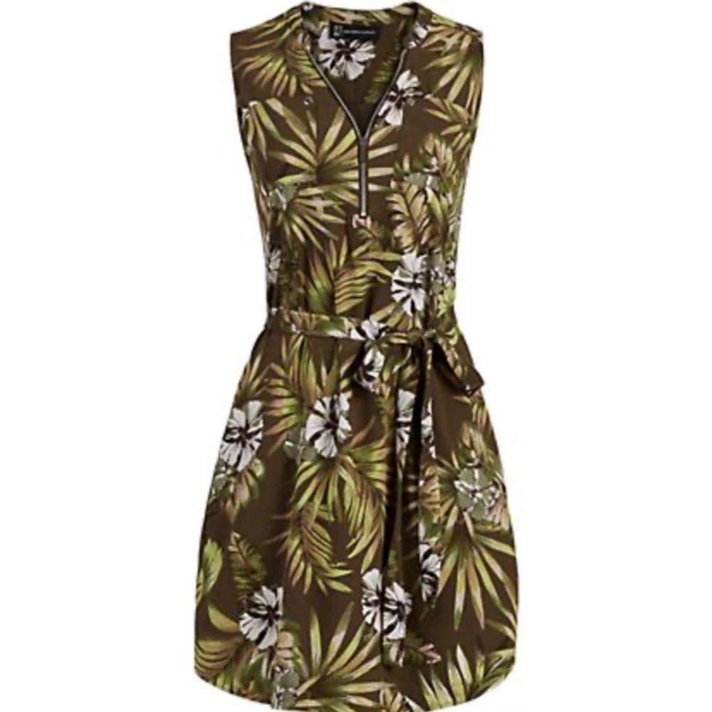 Mixed-Print Belted Shirtdress